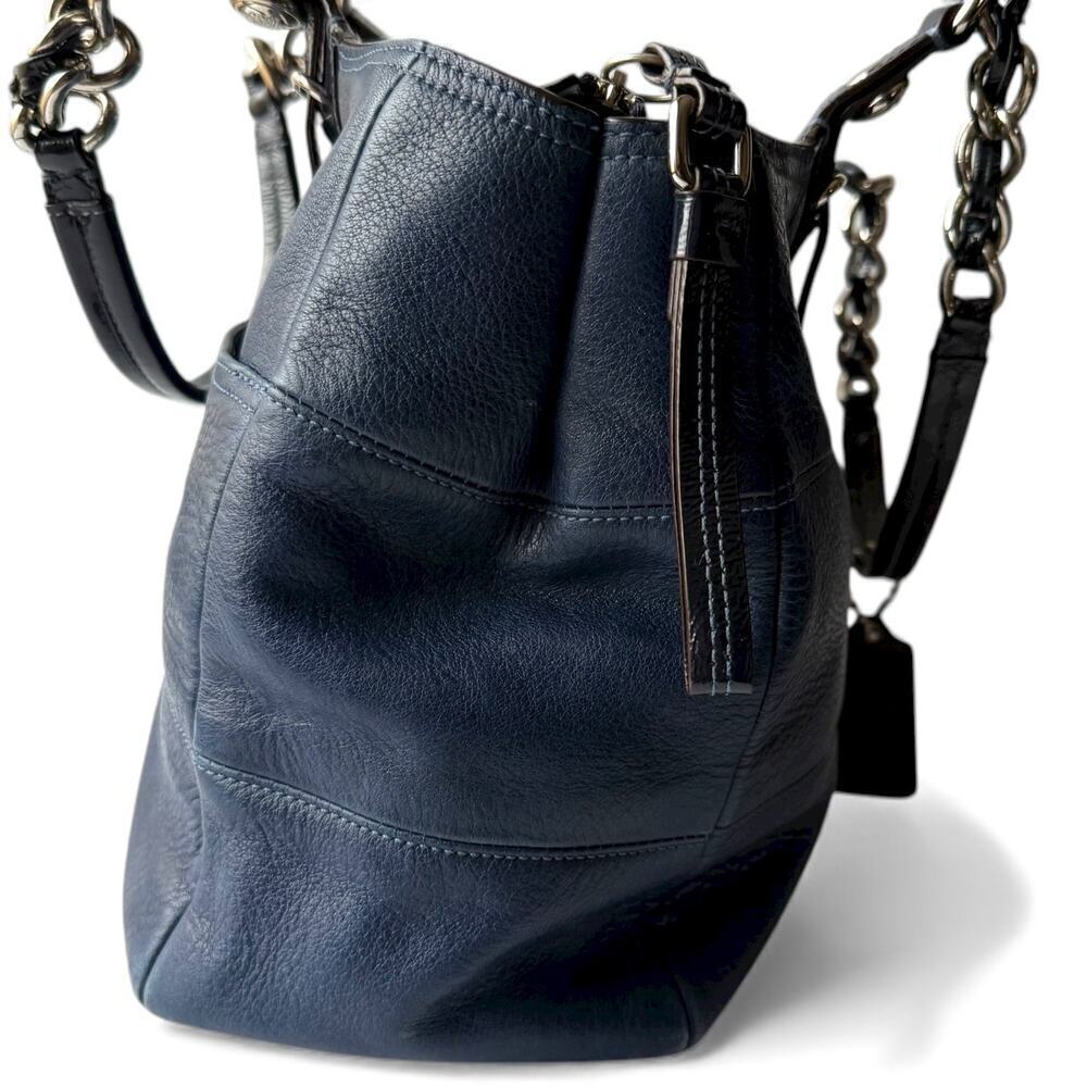 COACH 14111 Navy Blue Leather Madison Tribeca East West Tote Bag - Picture 6 of 11